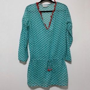Shiraleah Chicago Lightweight Long Sleeve Coverup Dress Teal Blue Color Womens S